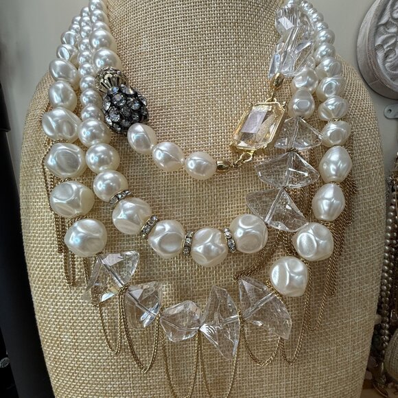 Chicos Multi-Strand Pearl & Crystal Statement Necklace With Gold-Tone Chains - Picture 7 of 14